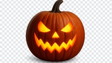 Spooky Halloween Jack O' Lantern with a carved face on a transparent background