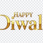 Colorful Happy Diwali text design with decorative elements on transparent background