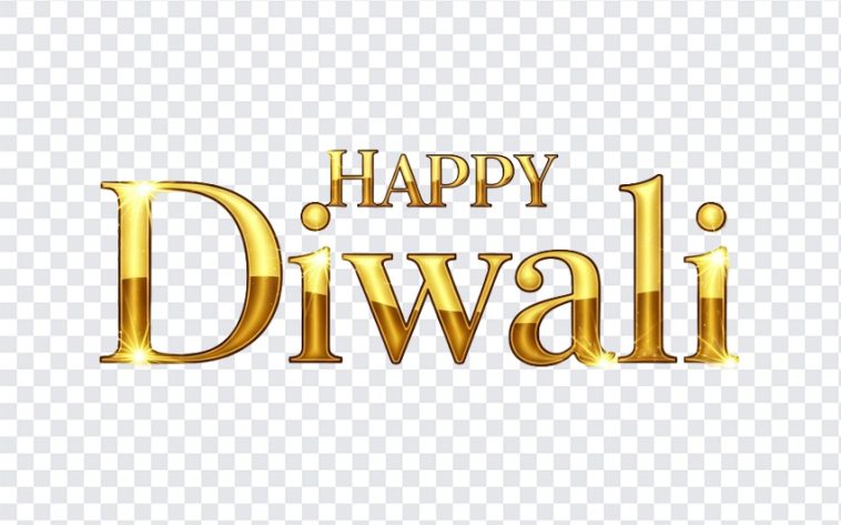 Colorful Happy Diwali text design with decorative elements on transparent background