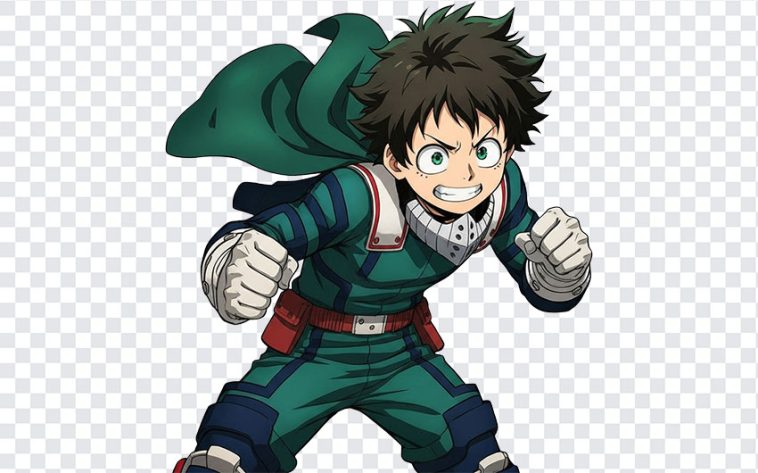 Izuku Midoriya Deku character illustration in anime style isolated on transparent background