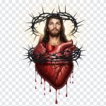 Jesus Christ figure with a heart symbol in a warm, inviting style on a transparent background