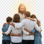 Illustration of Jesus reaching out for help with a serene background, ideal for religious themes