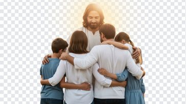 Illustration of Jesus reaching out for help with a serene background, ideal for religious themes