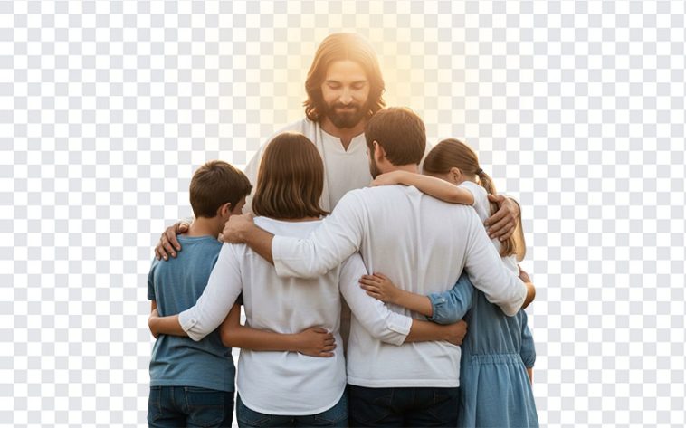 Illustration of Jesus reaching out for help with a serene background, ideal for religious themes