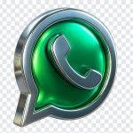 Metallic WhatsApp logo icon with a sleek finish isolated on transparent background