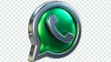 Metallic WhatsApp logo icon with a sleek finish isolated on transparent background