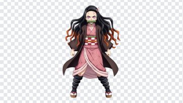 Nezuko Kamado in angry mode with fierce expression and dynamic pose on transparent background