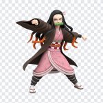 Dynamic Nezuko character delivering a punch in anime style isolated on transparent background
