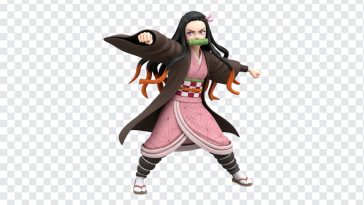Dynamic Nezuko character delivering a punch in anime style isolated on transparent background