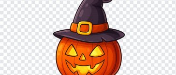 Colorful pumpkin with a witch hat isolated on transparent background