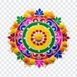 Colorful Rangoli design with intricate patterns isolated on transparent background