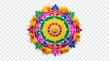 Colorful Rangoli design with intricate patterns isolated on transparent background