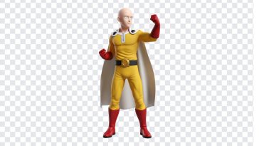 Saitama character from One Punch Man in a dynamic pose isolated on transparent background