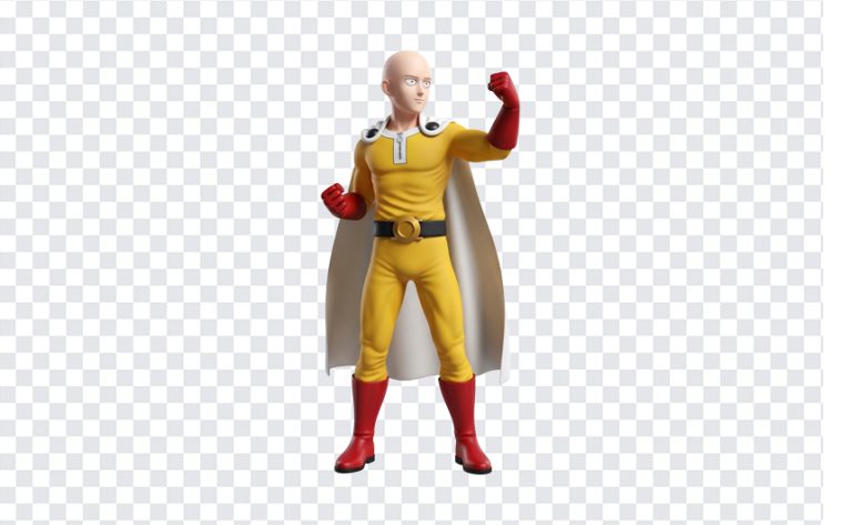 Saitama character from One Punch Man in a dynamic pose isolated on transparent background