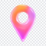 Soft glass location pin icon with a modern design on transparent background