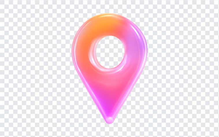 Soft glass location pin icon with a modern design on transparent background