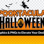 Spooktacular Halloween graphics including pumpkins, ghosts, and bats on transparent background