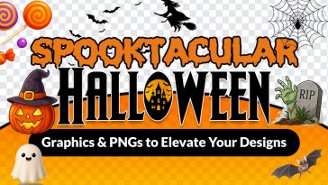 Spooktacular Halloween graphics including pumpkins, ghosts, and bats on transparent background
