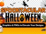 Spooktacular Halloween graphics including pumpkins, ghosts, and bats on transparent background
