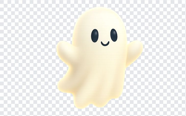 Cute spooky ghost character with a friendly expression on transparent background