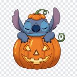 Stitch character with Halloween pumpkin design on transparent background