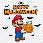 Super Mario character dressed in Halloween costume on transparent background