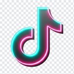 "A vibrant , neon l it Tik Tok logo gl ows bright against a dark background , its iconic che vron and letter ing radi ating a mesmer