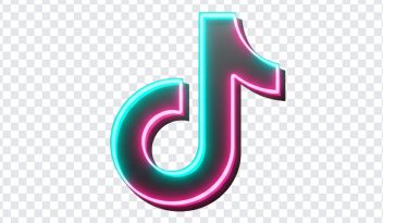 "A vibrant , neon l it Tik Tok logo gl ows bright against a dark background , its iconic che vron and letter ing radi ating a mesmer