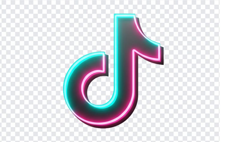 "A vibrant , neon l it Tik Tok logo gl ows bright against a dark background , its iconic che vron and letter ing radi ating a mesmer