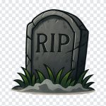 Realistic tombstone with RIP engraving in a graveyard setting isolated on transparent background