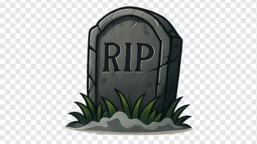 Realistic tombstone with RIP engraving in a graveyard setting isolated on transparent background