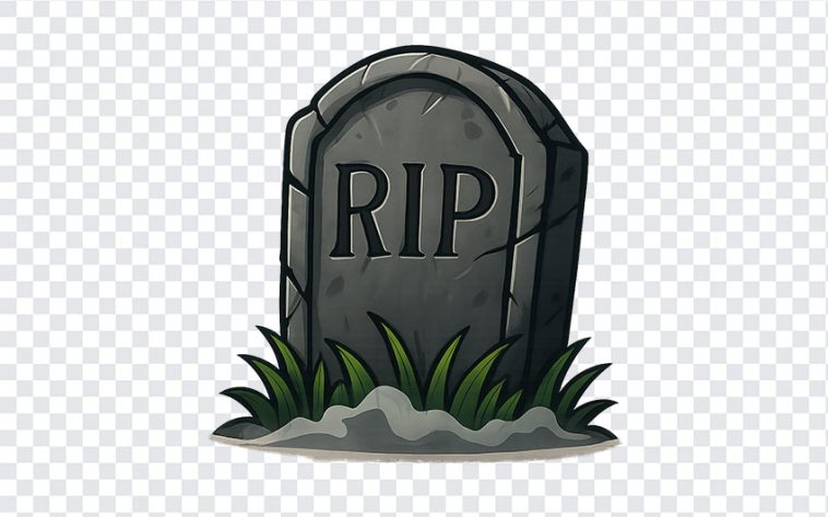 Realistic tombstone with RIP engraving in a graveyard setting isolated on transparent background