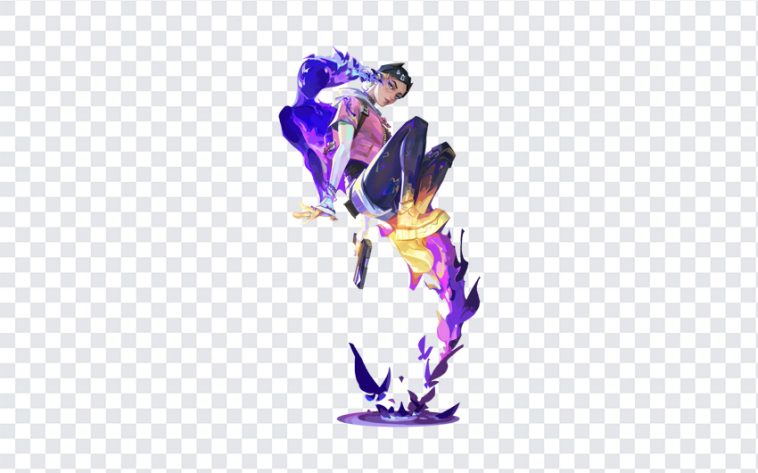 Valorant Agent Clove character illustration in dynamic pose on transparent background