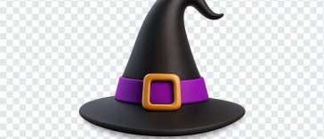 Stylish witch hat with a wide brim and decorative band isolated on transparent background