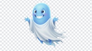 Adorable cartoon cute ghost character with a friendly expression on transparent background