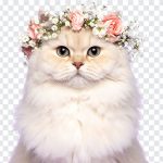 Cat Wearing Flower Crown PNG, Cat PNG, Persian Cat, Fluffy Cream Persian Cat Wearing Flower Crown PNG, Fluffy Cream Persian Cat, PNG, PNG Images, Transparent PNG Images, png free, png file, Free PNG, png download,