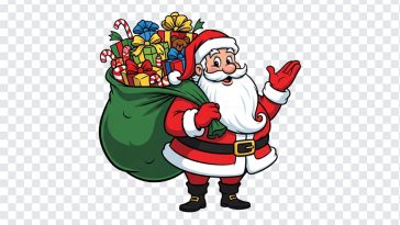 Santa Claus PNG, Santa Claus with Gift Bag PNG, Cartoonish Santa Claus with Gift Bag PNG, Cartoonish Santa Claus, Christmas, PNG, PNG Images, Transparent PNG Images, png free, png file, Free PNG, png download,