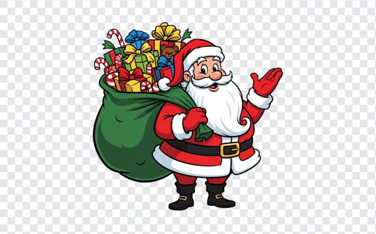 Santa Claus PNG, Santa Claus with Gift Bag PNG, Cartoonish Santa Claus with Gift Bag PNG, Cartoonish Santa Claus, Christmas, PNG, PNG Images, Transparent PNG Images, png free, png file, Free PNG, png download,