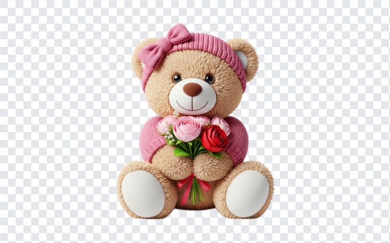Cute Valentines Day Teddy Bear, Teddy Bear, Valentines Day Teddy Bear With Flowers, Cute Valentines Day Teddy Bear With Flowers, Cute Valentines Day Teddy, PNG, PNG Images, Transparent PNG Images, png free, png file, Free PNG, png download,