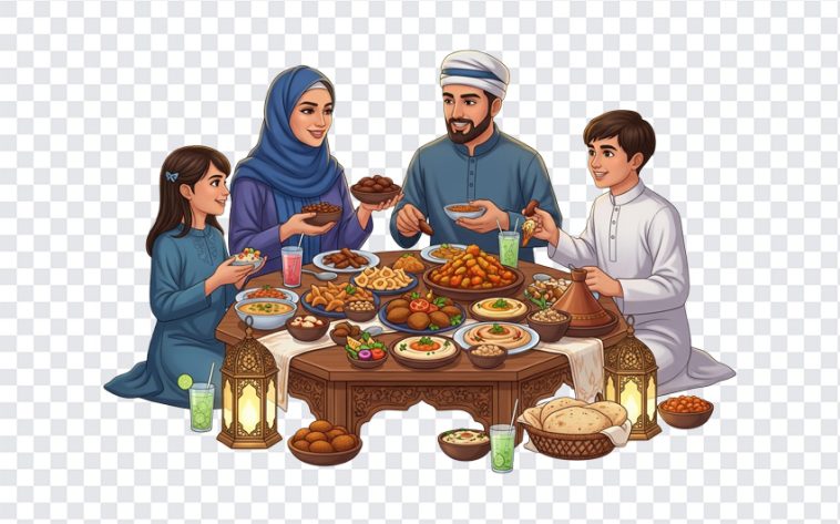 Ramadan Family Iftar Traditional Meal Scene, Ramadan, Ramadan Family, Ramadan Family Iftar Traditional Meal, Iftar Meal, PNG, PNG Images, Transparent PNG Images, png free, png file, Free PNG, png download,