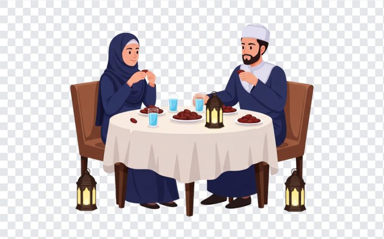 Ramadan Iftar, Ramadan Iftar Couple Breaking Fast With Dates PNG, Ramadan Breaking Fast, Iftar Couple, PNG, PNG Images, Transparent PNG Images, png free, png file, Free PNG, png download,