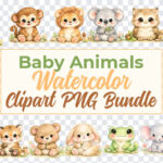 Baby Animals Watercolor Clipart PNG, Watercolor Clipart, Clipart PNG Bundle, Etsy, watercolor nursery animals baby animal clipart bundle Baby Animals Watercolor, PNG, PNG Images, Transparent PNG Images, png free, png file, Free PNG, png download,
