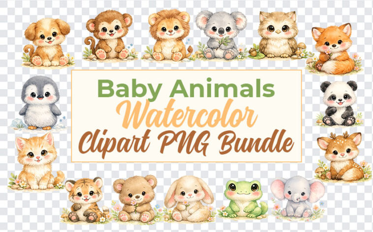 Baby Animals Watercolor Clipart PNG, Watercolor Clipart, Clipart PNG Bundle, Etsy, watercolor nursery animals baby animal clipart bundle Baby Animals Watercolor, PNG, PNG Images, Transparent PNG Images, png free, png file, Free PNG, png download,