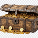 Ancient Treasure Chest PNG with realistic style, ideal for fantasy projects, transparent background PNG.