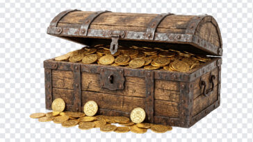 Ancient Treasure Chest PNG with realistic style, ideal for fantasy projects, transparent background PNG.