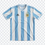 Argentina World Cup Jersey PNG featuring iconic blue and white stripes, perfect for sports designs, transparent background PNG.