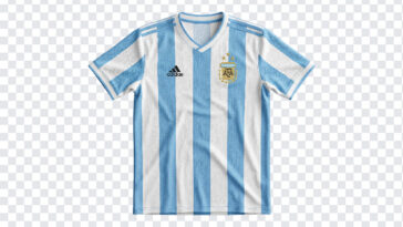 Argentina World Cup Jersey PNG featuring iconic blue and white stripes, perfect for sports designs, transparent background PNG.