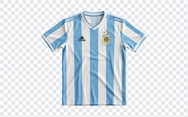 Argentina World Cup Jersey PNG featuring iconic blue and white stripes, perfect for sports designs, transparent background PNG.