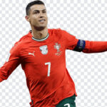 Cristiano Ronaldo Transparent PNG of football player in action pose, perfect for sports designs, transparent background PNG.