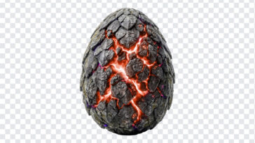 Fantasy Dragon Egg PNG with cracked stone texture and glowing veins, perfect for fantasy designs, transparent background PNG.